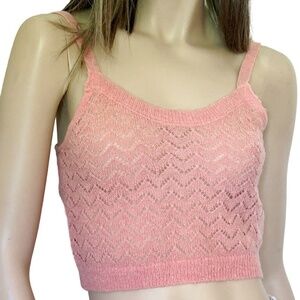 Zara Crop Top Tank Pullover Pointelle Lightweight Alpaca Knit Blush Pink
